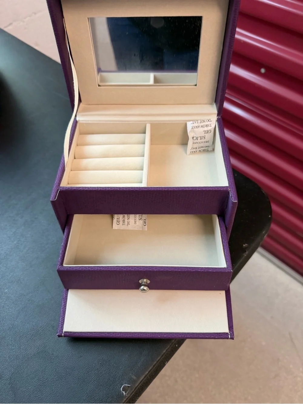 Purple Faux Lizard Skin Jewelry Box with Rhinestone Clasp